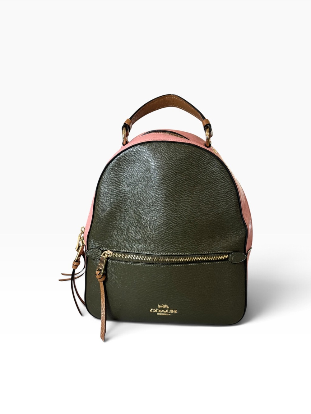 Coach Jordyn Backpack Colorblock Olive Green Pink Tan Crossgrain Leather L1921